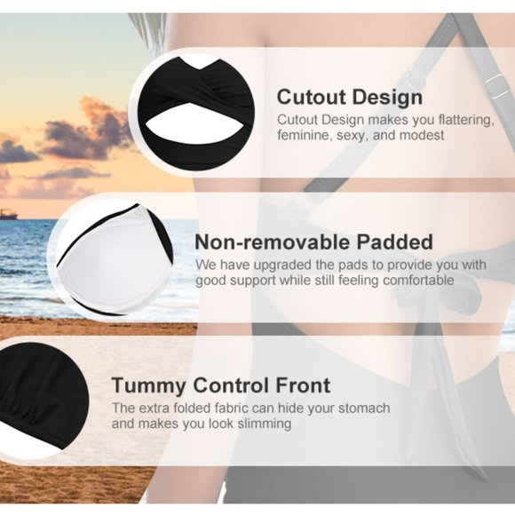 NWT EoMENIE - One Piece Swimsuit Cut Out Swimwear High Waist Monokini - Pink - Picture 10 of 11